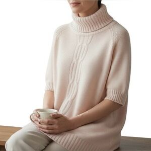 Sag Harbor Pale Pink Lightweight Turtleneck Sweater Top 3/4 Sleeve XL